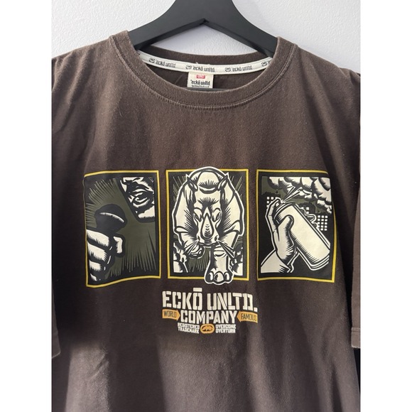2000s Ecko Unlimited Mocha Brown T Shirt Large Y2K Grunge Skater - Picture 2 of 7